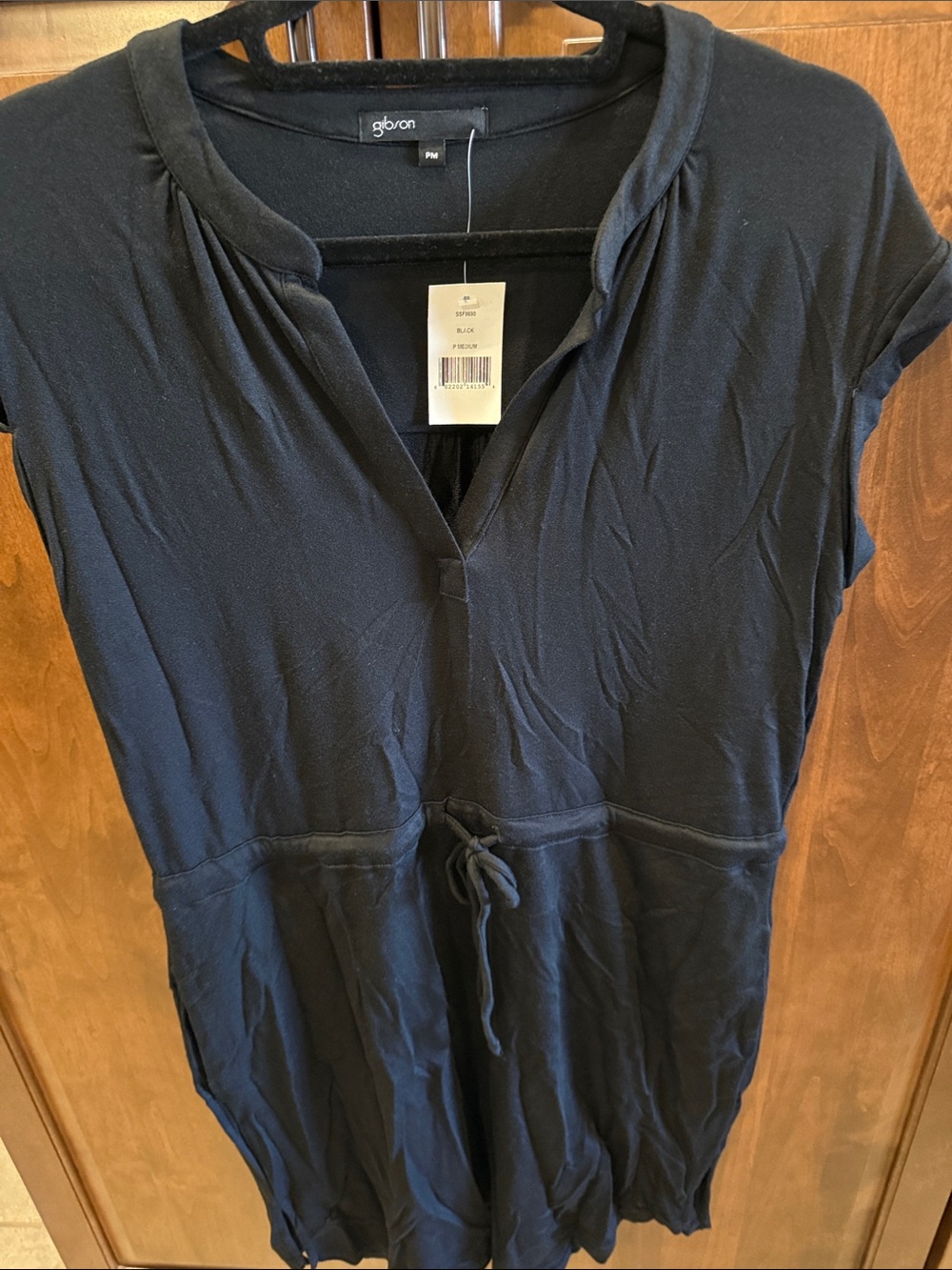 Gibson Black V-Neck Drawstring Tunic Dress